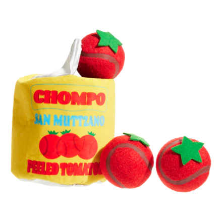 San Muttzano Tomatoes Plush + Squeaky Tennis Balls + Enrichment + Multi-Part Dog Toy